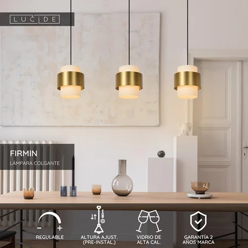 Lucide FIRMIN - Lámpara colgante - 3xE27 - Oro mate / Latón - USP